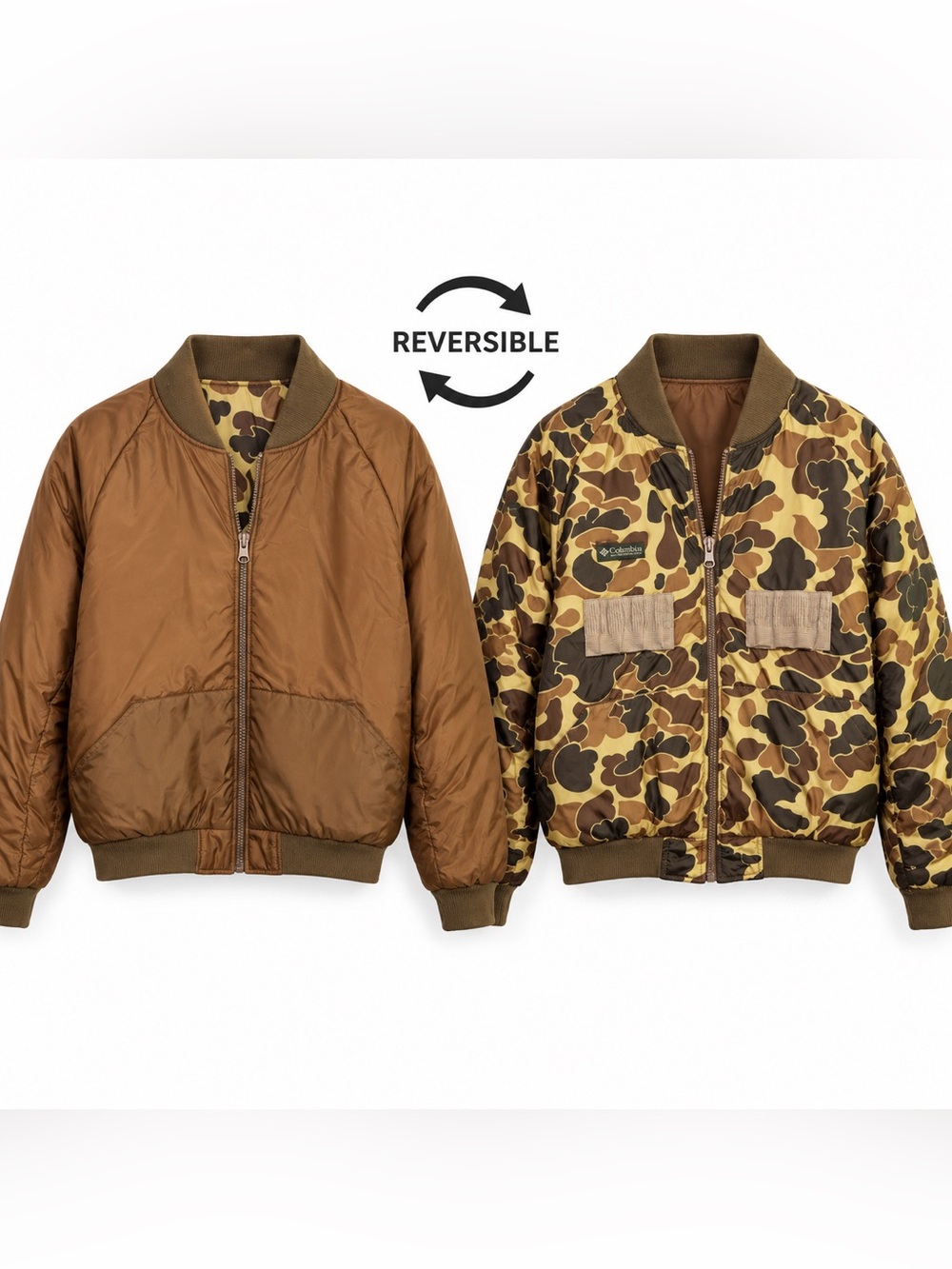 Vintage Columbia Reversible Duck Camo Bomber Hunting Jacket Mens Large HM 5020
